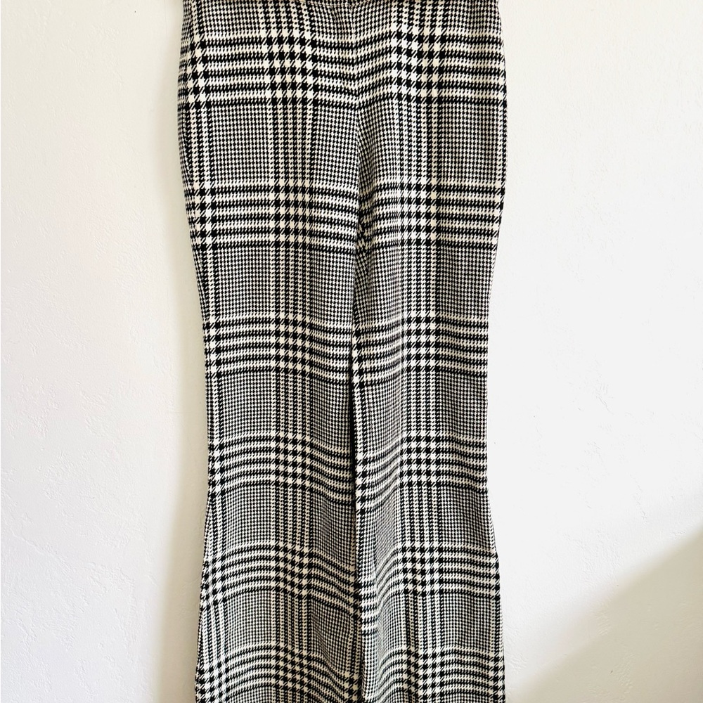 Vintage Versace Black White Houndstooth Checkered Wool Flare Trouser Pants EUC